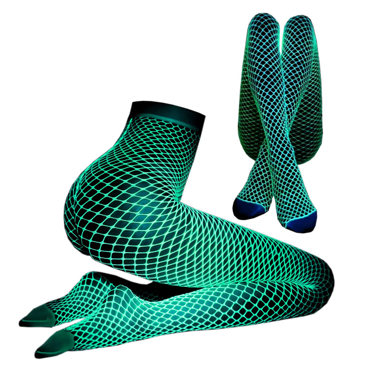 Glow in the Dark Fishnet Stockings Leggings Luminous Glowing Fishnet Socks Tights High Waist White Fishnet Tights for Women