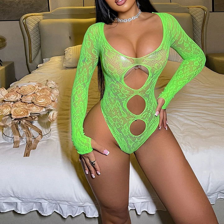Hot Leopard Mesh Bodysuit for Women's Clothing Full Body Stocking Lingerie Femme Sexy Crotchless Bodystocking Lenceria