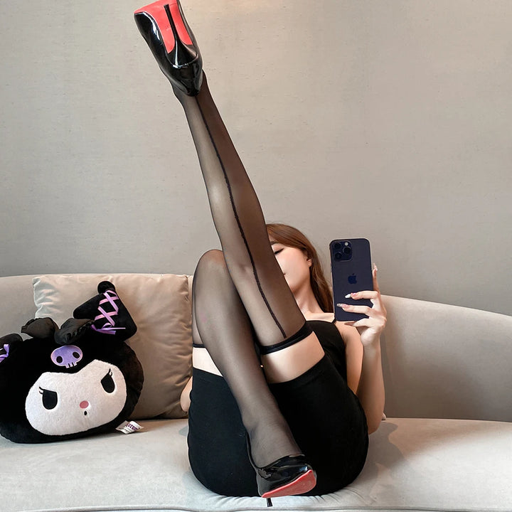 Black Lace Stockings Women Silk Sexy Sheer Lingerie Anti-hook  Seamless Suspender Tights Sheer Erotic Lingerie