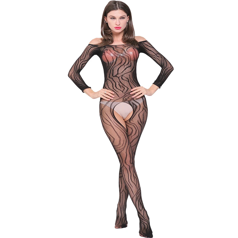 Ins Popular Worm Print Lingerie Femme Sexy Crotchless Bodysuit Underwear Women Sexy Erotic Body Stocking Lingerie W080