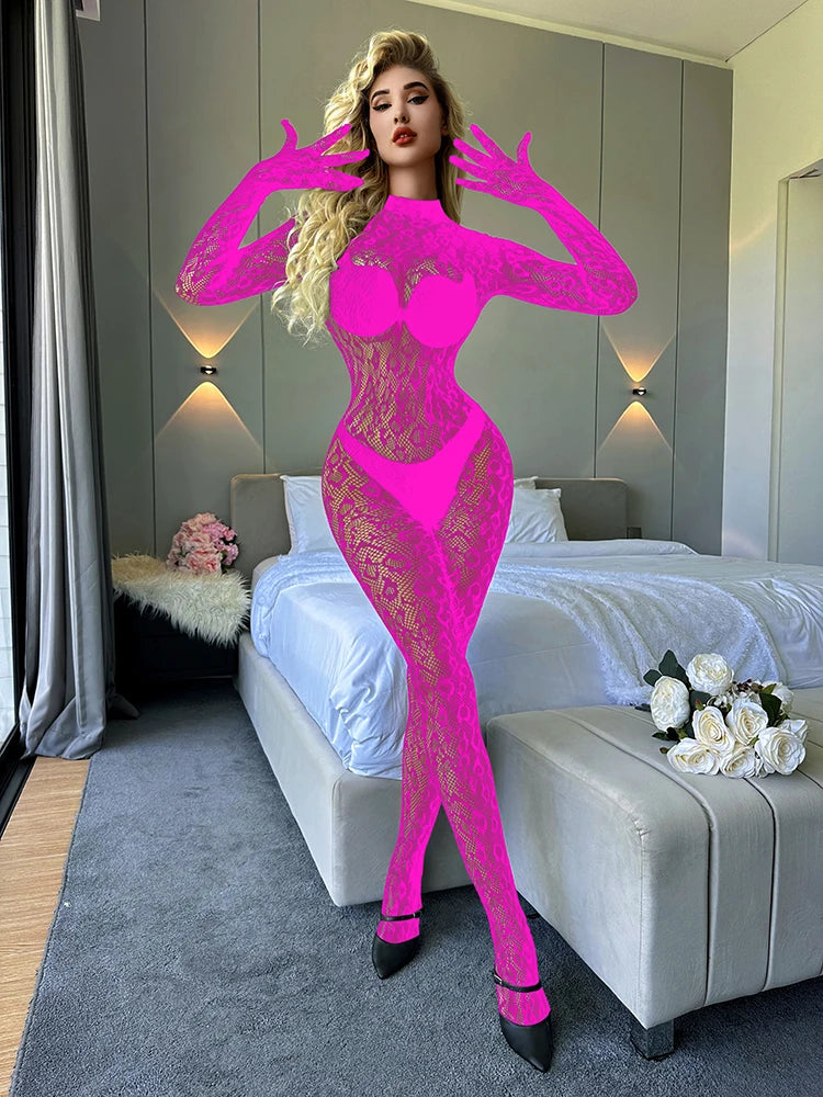 Full Sissy Lingerie Body Stocking Transparent Bodysuit Open Crotch One Piece Jumpsuit Exotic Dancer Outfits Fishnet