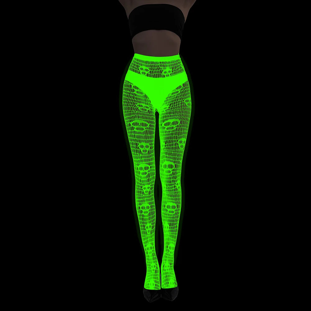Women Body Stocking Glow in the Dark Sexy Fishnet Bodystocking Transparent Nylon Socks Mesh Pantyhose