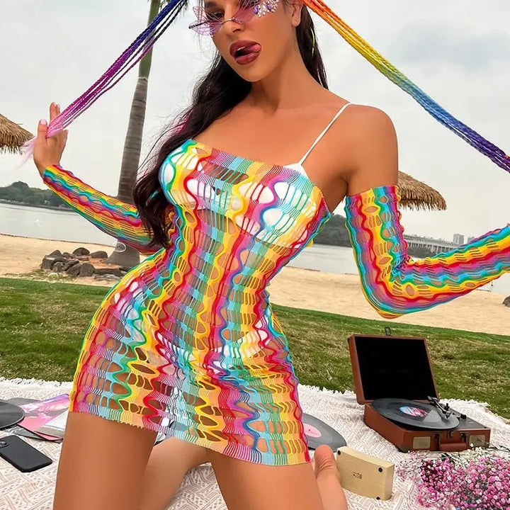 Lingerie Manufacturer  Rainbow Fishnet Women's Underwear Wholesale Bodysuits Exotic Costumes Bodystocking Transparent