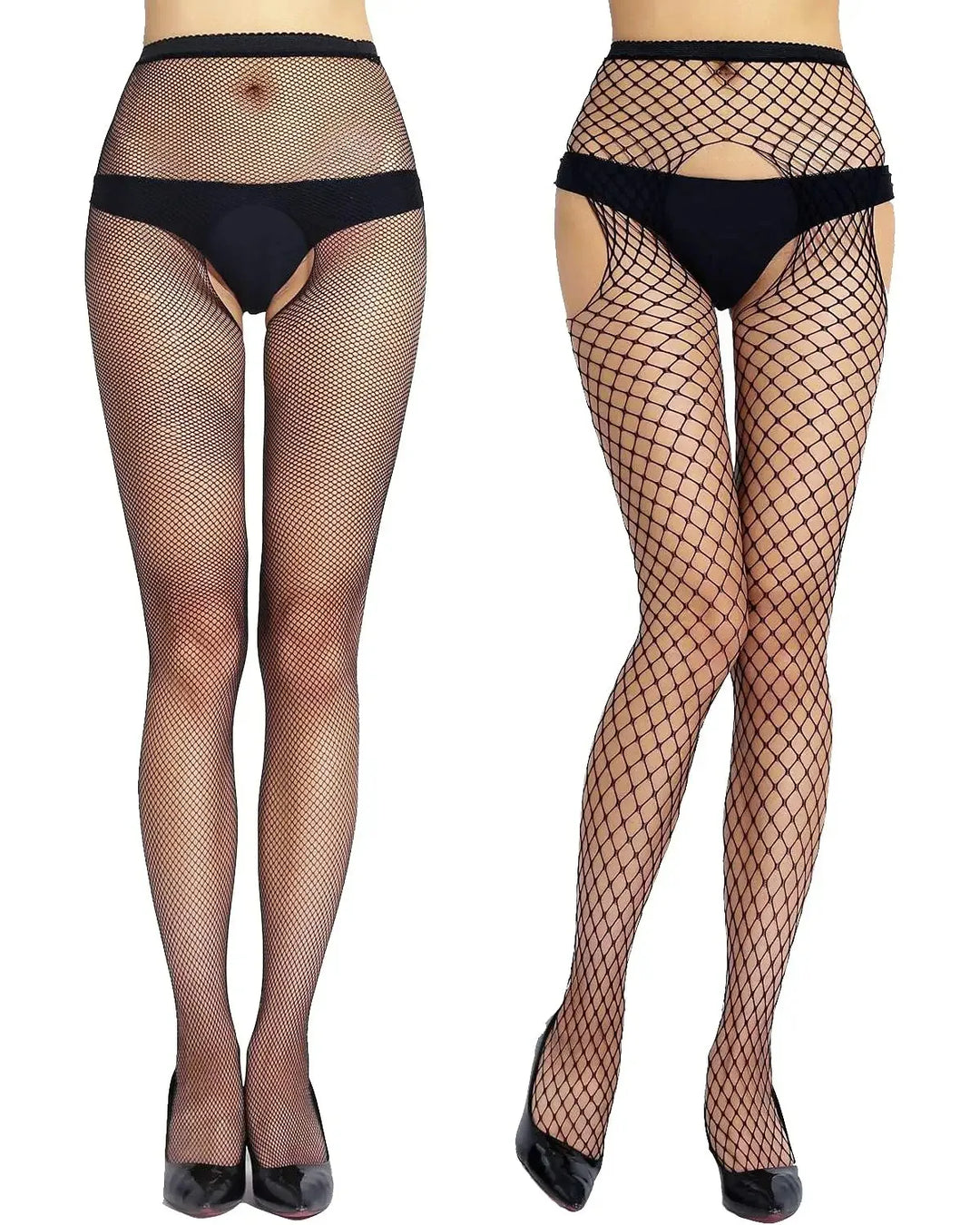 UYW Open Crotch on All Sides Fishnet Stockings Womens High Waist Tights Sexy Sheer Mesh Pantyhose