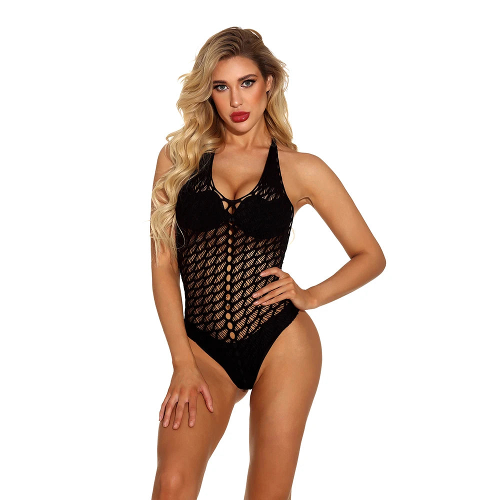 Lenceria Para Mujer Hollow Out Sexy Halter Bikini Dress Women Sexy Erotic Lingerie Stockings Full Body Sexy Baby Doll