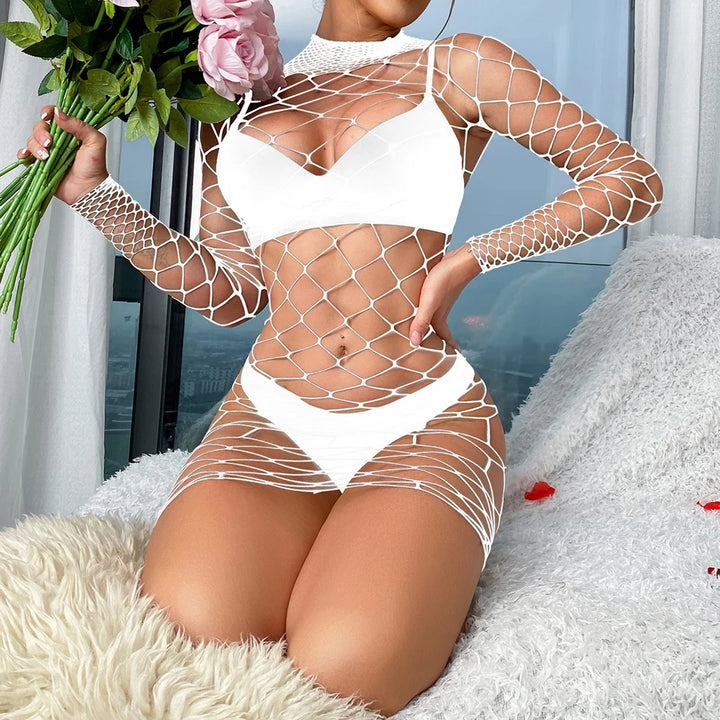 Plus Size Sexy Lingerie Dress Women's Wholesale Fishnet Body Doll Teddy Dress 2024 Femme Lingerie Sexy Mesh Bodysuit