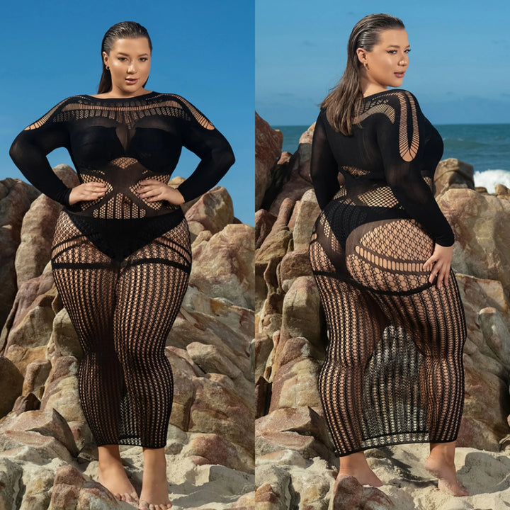 Extra Size Womens Sexy Costumes Hollow Out Mature Sheer Fishnets Jumpsuit 2025 Plus Size Lingerie Women Sexy Bodystocking