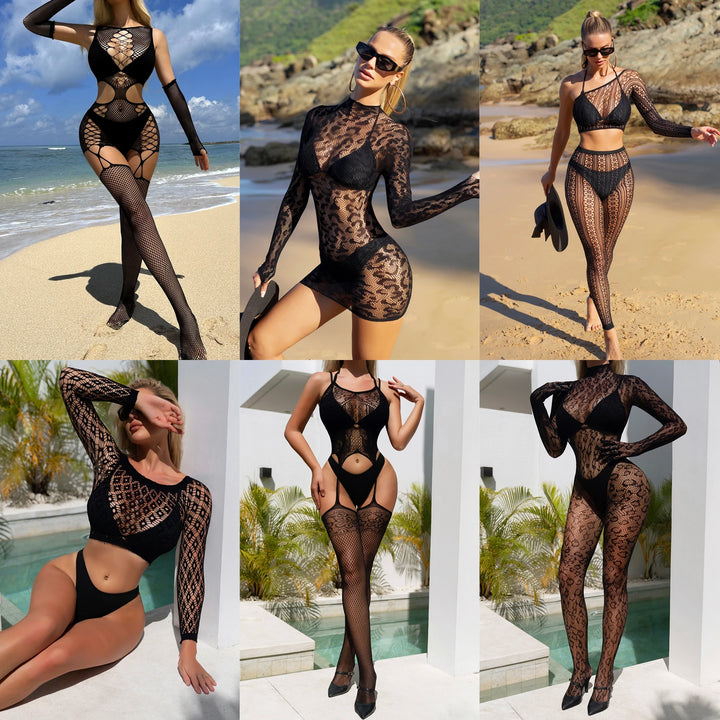 Wholesale Leopard Sexy Crotchless Stockings Full Body Women Sexy Erotic Lingerie Dress One Piece Nylon Bodystockings