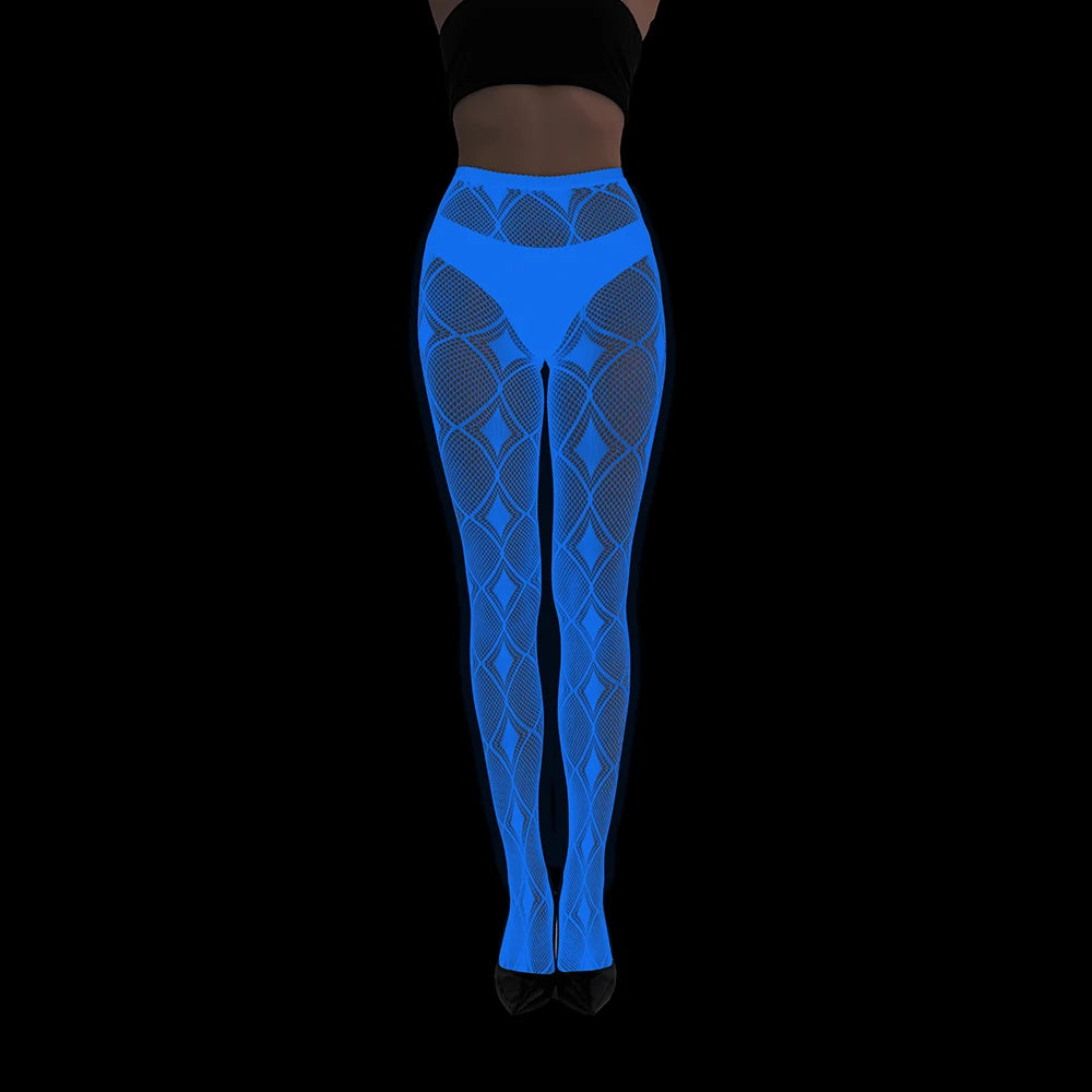 Wholesale Luminous Women Body Stocking Glow in the Dark Sexy Fishnet Bodystocking Transparent Nylon Socks Mesh Pantyhose