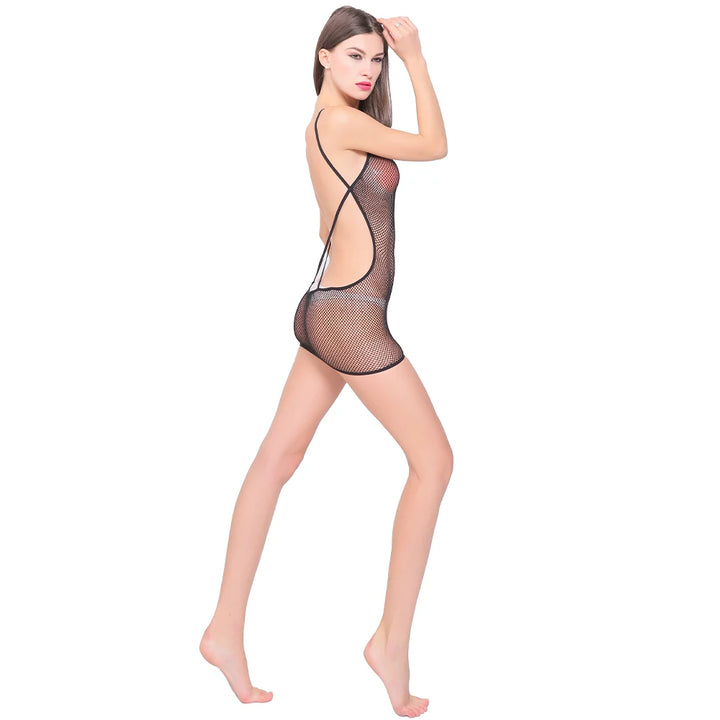 Hot Sales Women Sexy Fishnets Designer New Solid Color Mesh Lingerie With Bow Strap Cutout Bodystocking Dresses