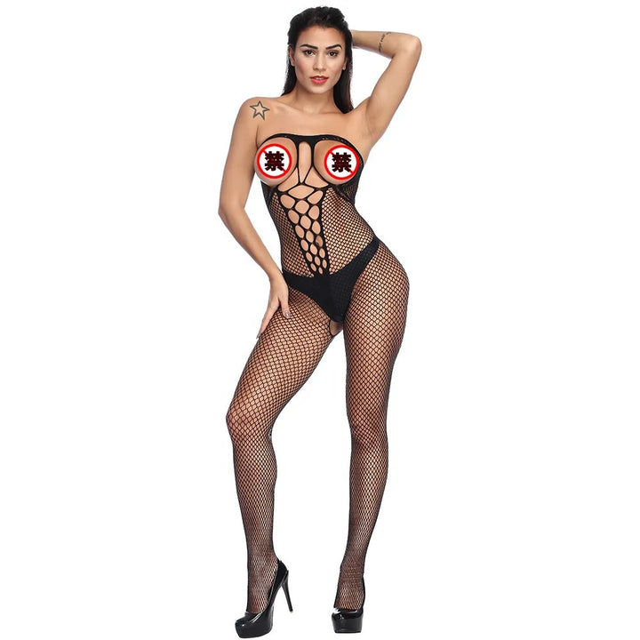Crotchless Straight Into Women's Sexy Bare-Chested Bodystocking Lingerie Mesh Sheer Bodysuit  Nylon Hosiery Stockings