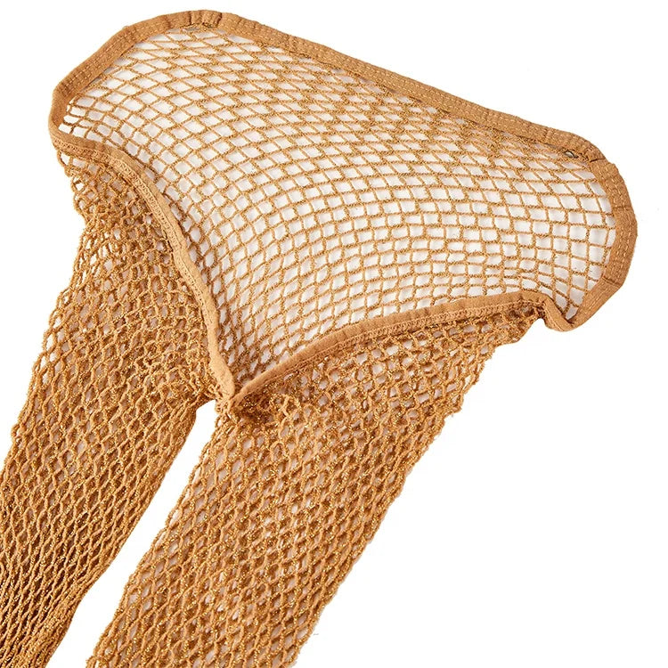 Custom Manufacturer Popular Plus Size Carnival V Cut Stockings for Women  Golden Nude Colors Glitter Fishnet Pantyhose