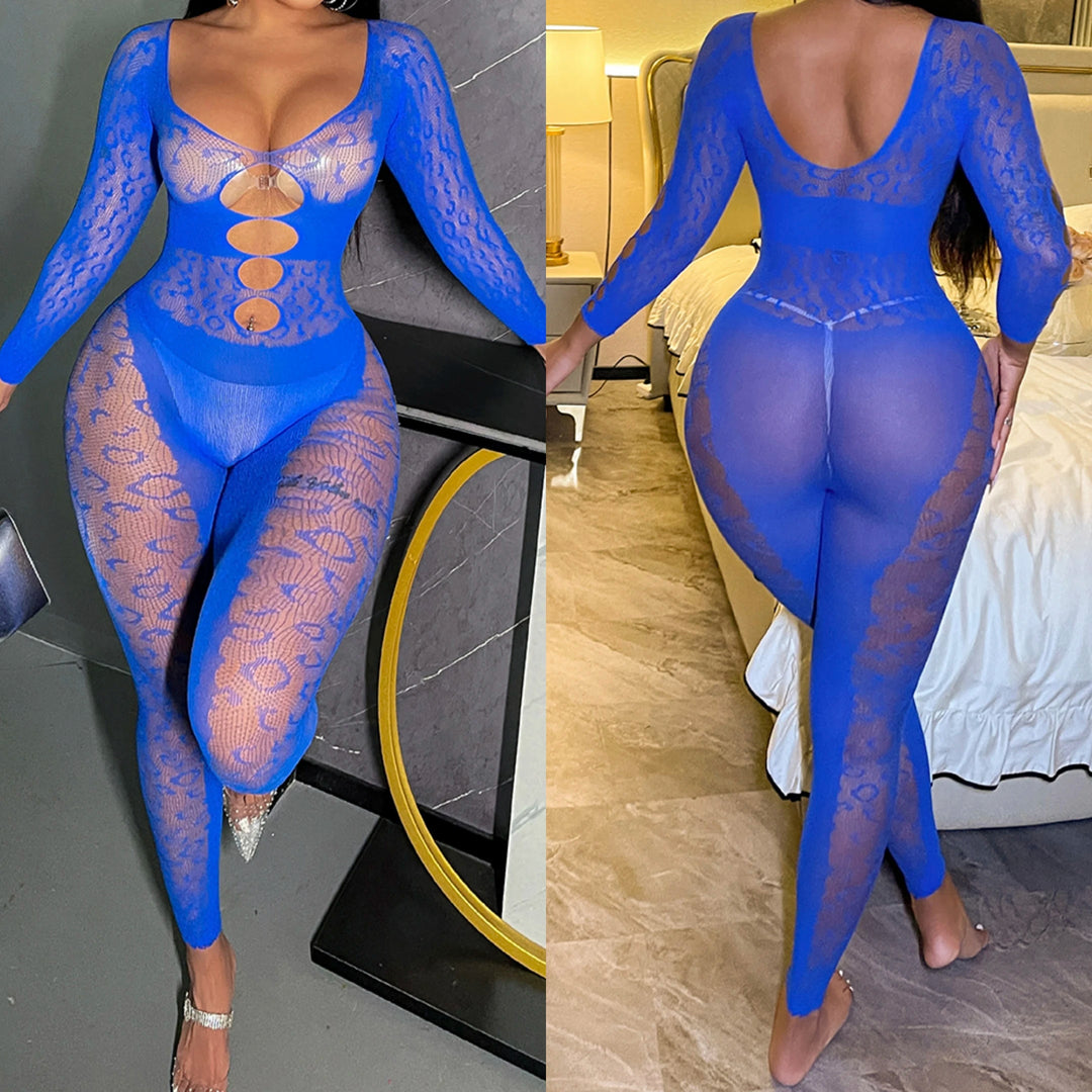 Woman Sexy Plus Size Body Stockings Mesh Sheer Transparent Bodystocking Long Sleeve Bodysuit Fishnet Pantyhose/Tights