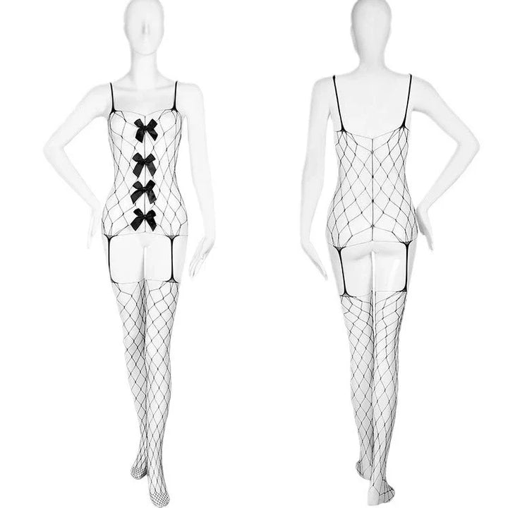Adult Temptation Fishnet Body Stocking Sexy Lingerie 2025 Sexy Transparent Black Hollow Out Bodystocking with Bows