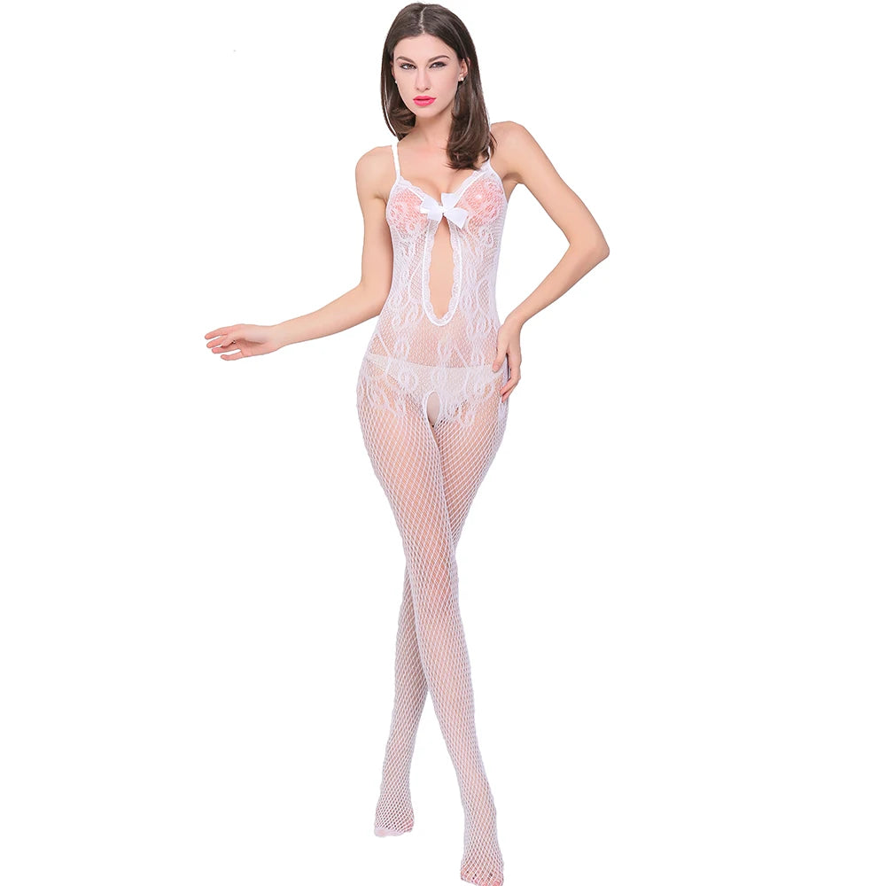 2024 Hot Sale Womens One Size Fishnet Bodystockings Striped Lingerie Crotchless Bodysuits Tights Suspenders Black