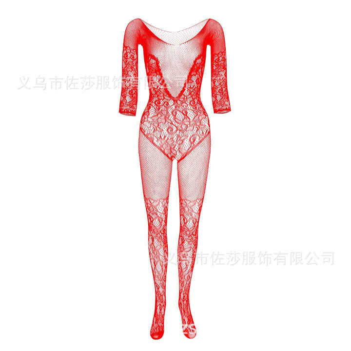 Woman Sexy Lace Lingerie Stockings Bodysuits See Through Sheer Erotic Outfits Fishnet Sock Pantyhose Strip Dance Role-play