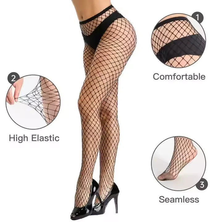 Wholesale Women Sexy Fishnet Pantyhose Tights Stockings Black Mesh Sheer Thin High Tights High Street Fishnet Tights