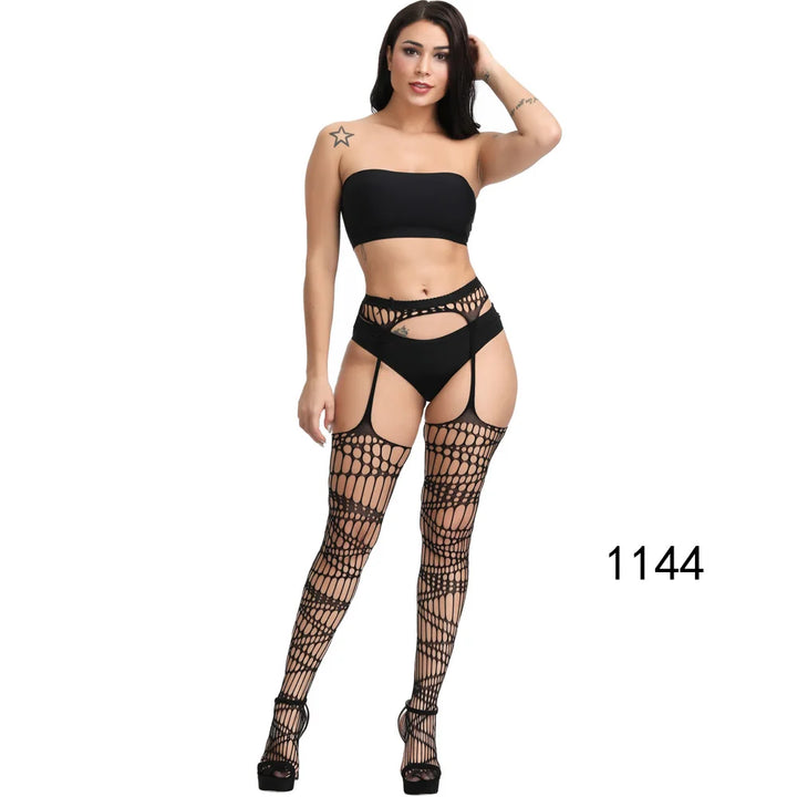 2025 Suspender Pantyhose Nylon Stockings Fishnet Lace Thigh High Garter Belt Stockings Women's Exotic Lingerie Woman