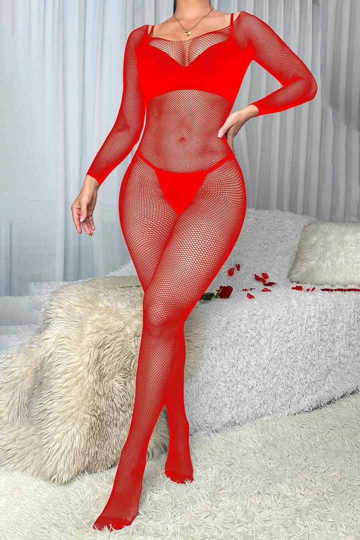Valentine's Day Sexy Mesh Lingerie Bodysuit Women's Sexy Crotchless Body Stocking Fishnets Perspective Bodystocking