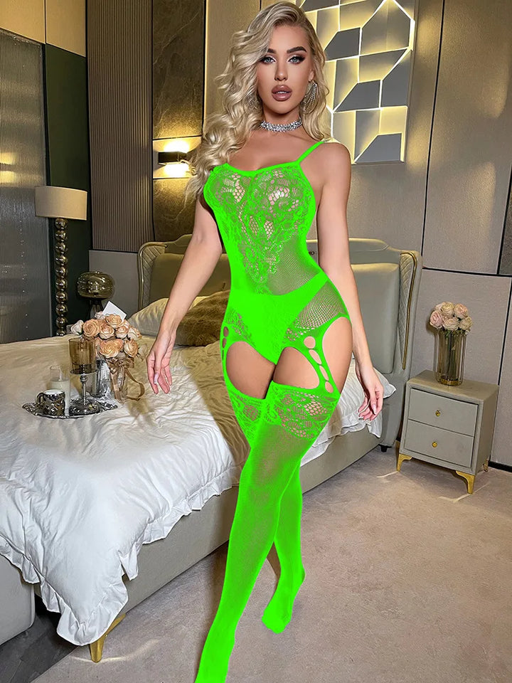 Full Body Stockings Women Sexy Black Lace Cutout Temptation Transparent Bodystocking Mesh Sheer Erotic Nylon Bodysuit