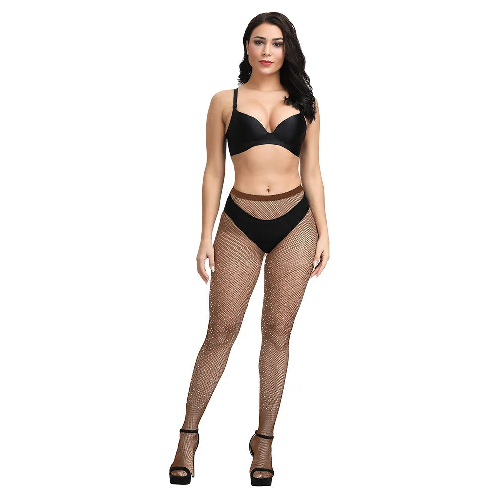 Rhinestone Gem Pantyhose Tights Women Sexy Nylon Hosiery Stockings Costumes Party Bling Lingerie Candy Color Leggings