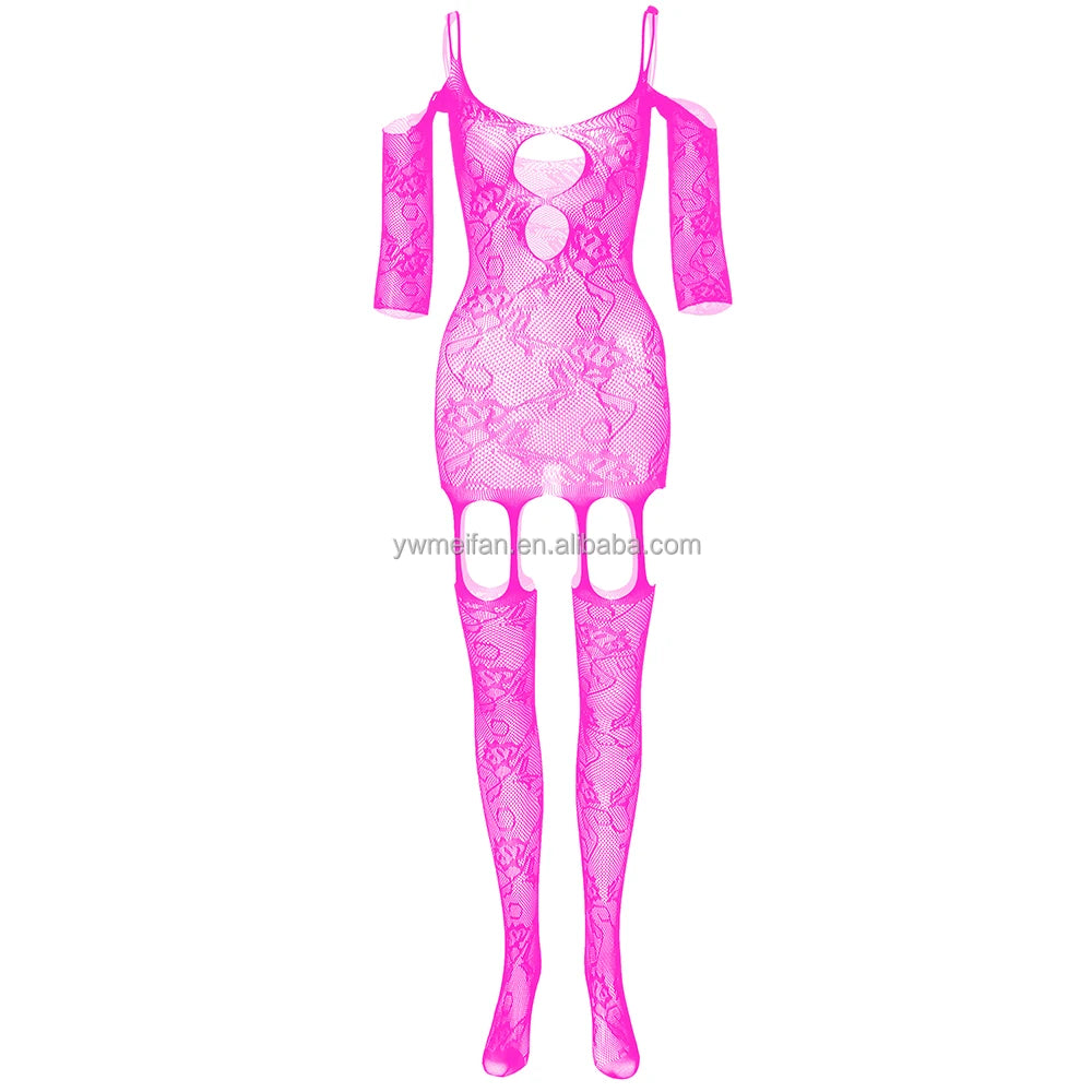 Sexy Crotchless Body Stocking Transparent Nightwear Jacquard Fishnets Bodysuit Mesh Lingerie Erotic Crotchless Underwear