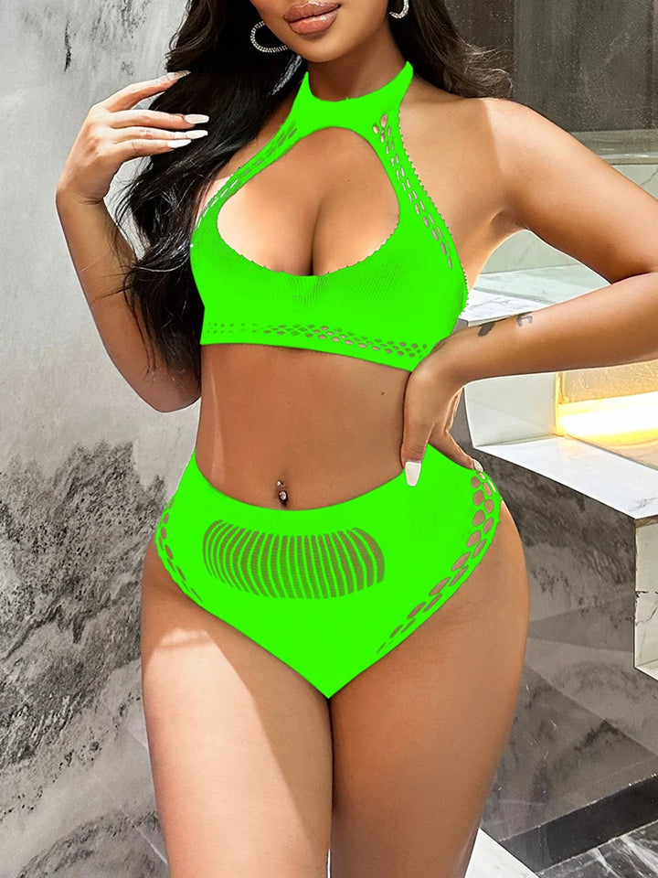 Womens Fishnet Lingerie Sexy Bra and Panty High Waist Sleepwear Two Piece Set Stripper Outfit Pajamas Sleepwear