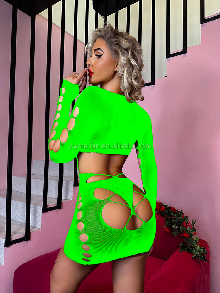 Hollow Out Bodystockings Teddy Mesh Lingerie Dress Sexy Fishnet Bodystocking Cross-Neck Sheer Bodysuit Sexy Crotchless