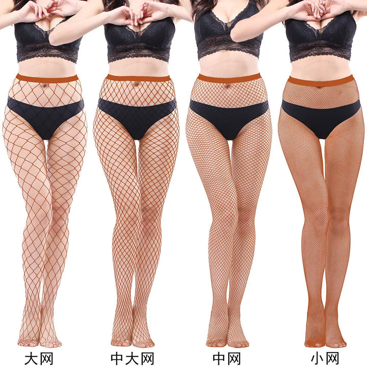 Women's Sexy Black Mesh Pantyhose Middle Mesh Fishnet Punk Dress Sexy Lingerie Nylon Hollow Out Pantyhose
