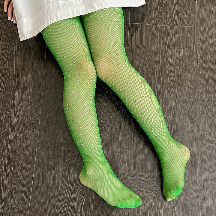Children Rhinestone Fishnets Pantyhose White Diamond Sparkle Stockings Baby Costumes Cotton Crotch Fishnets Socks