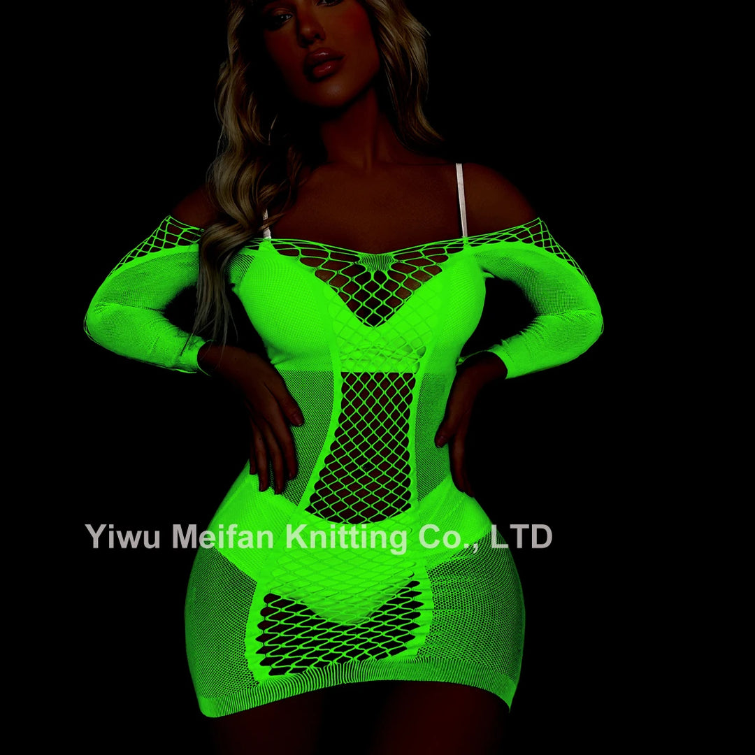Glow in the Dark Fishnet Stockings Lingerie Body Stocking Luminous Glowing Fishnet Underwear Bodystockings for Women