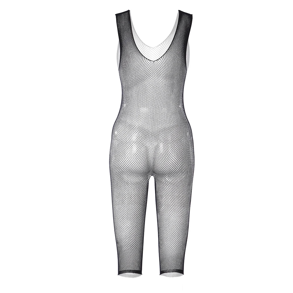 2024 Femme Lingerie Sexy Solid Mesh Bodysuit Women's Sexy Erotic Lingerie Stockings Fishnet Crotchless Bodystocking