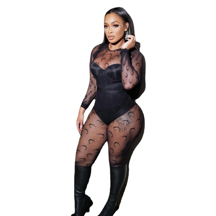 Hollow Out Women's Clothing Sexy Lingerie Mesh Sheer Full Moon Bodysuit 2025 Sexy Backless Body Stocking Sexy Plus Size