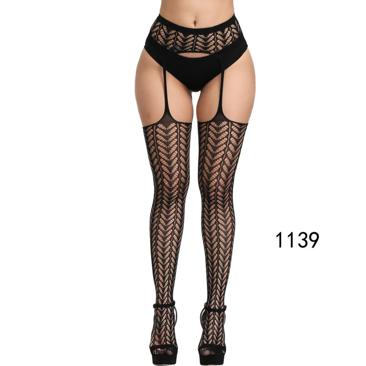 2025 Suspender Pantyhose Nylon Stockings Fishnet Lace Thigh High Garter Belt Stockings Women's Exotic Lingerie Woman