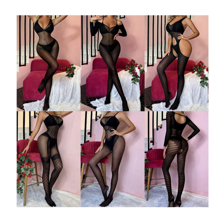 Popular Sexy Silk  Bodysuit Lingerie Women's Wholesale Sexy Crotchless Bodystocking Lingerie 2024 Sexy Sheer Lingerie