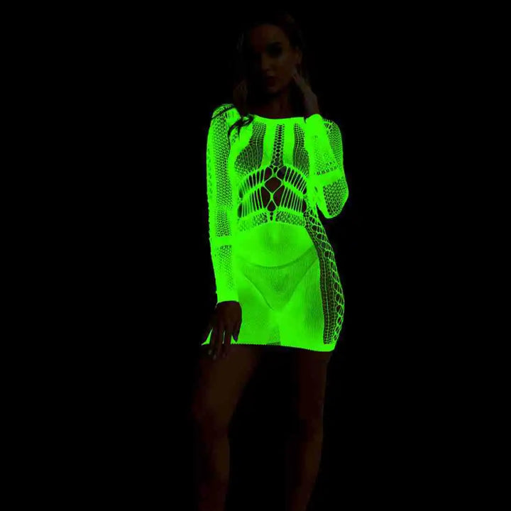 Sexy Stockings Glow in the Dark Women High Quality Fishnet Skinny Luminous Tight Pantyhose Hollow Out High Thigh Dancewear