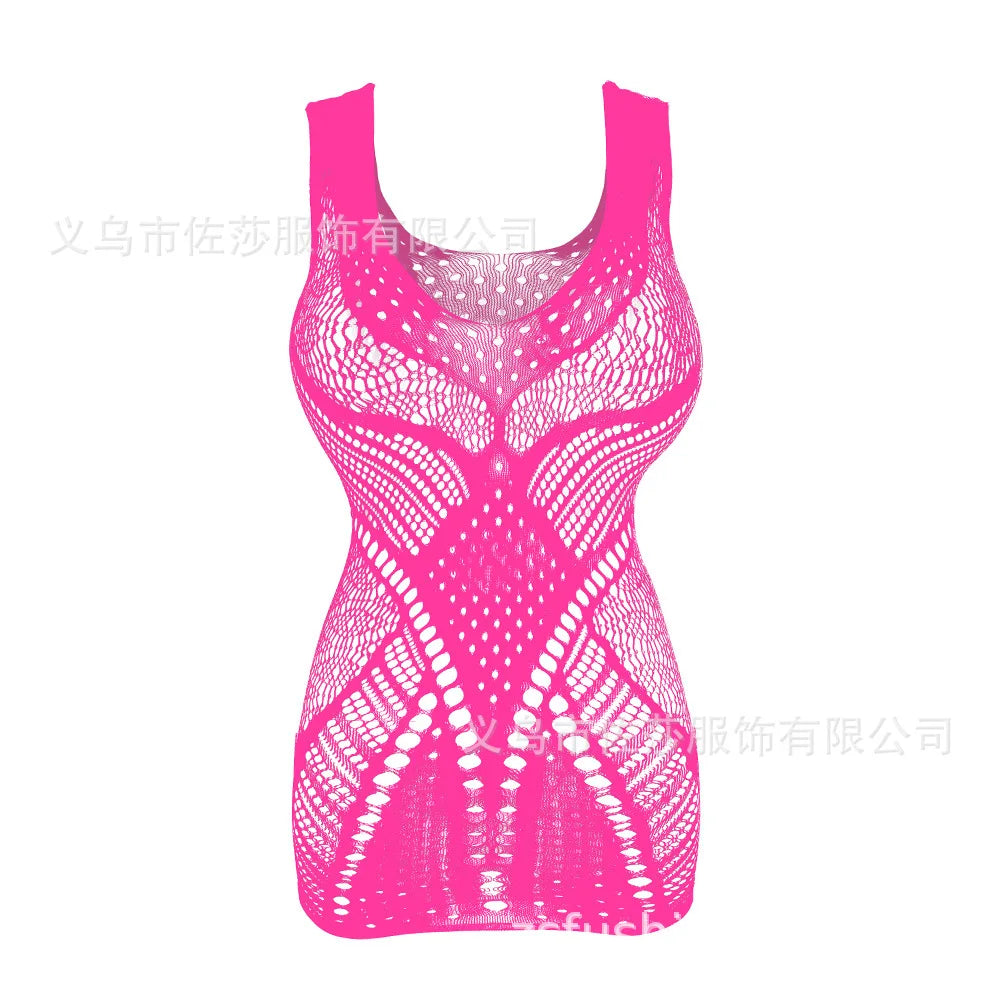 Hollow Out Women's Sexy Babydoll Sexy Crotchless Stocking Full Body 2024 Lingerie Femme Sexy Mesh  Dress Bodystocking