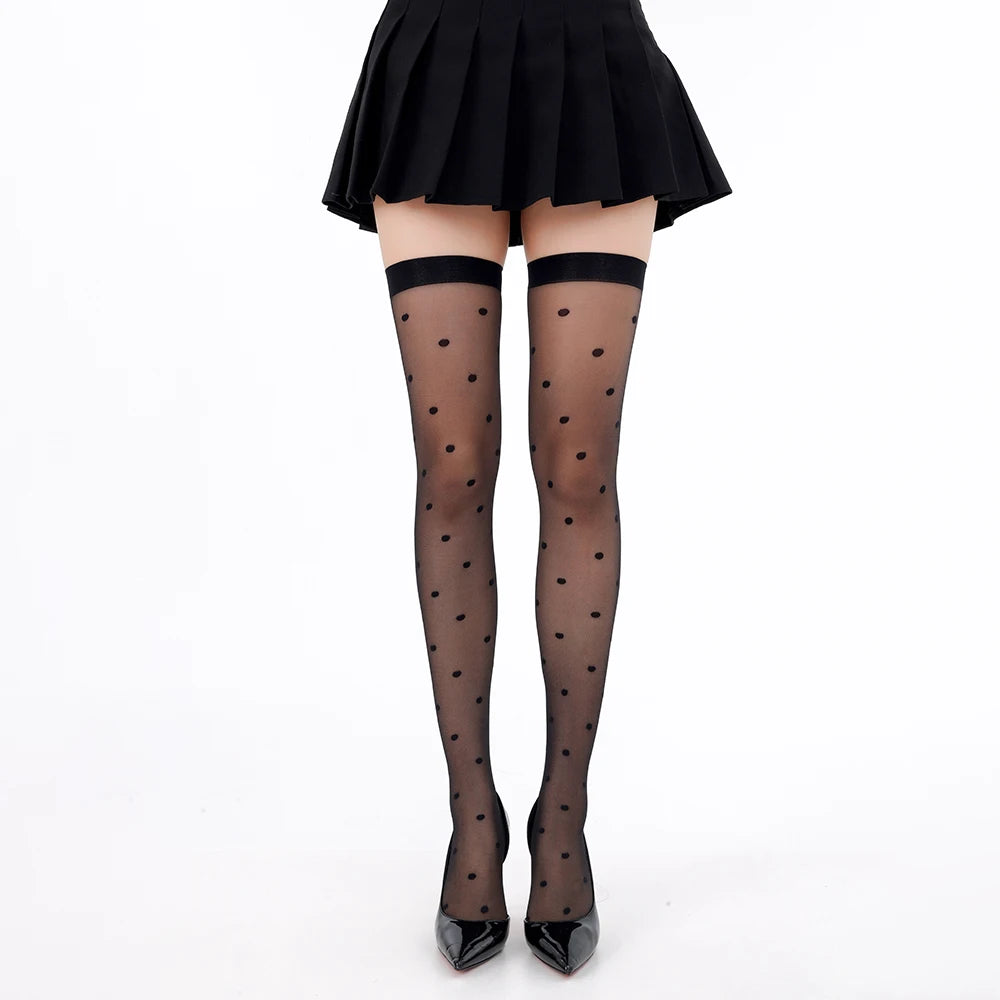 Thigh High Stockings Lace Top Stay up Silky Semi Sheer Pantyhose for Women Nightclubs Long Knee High Silk Tights