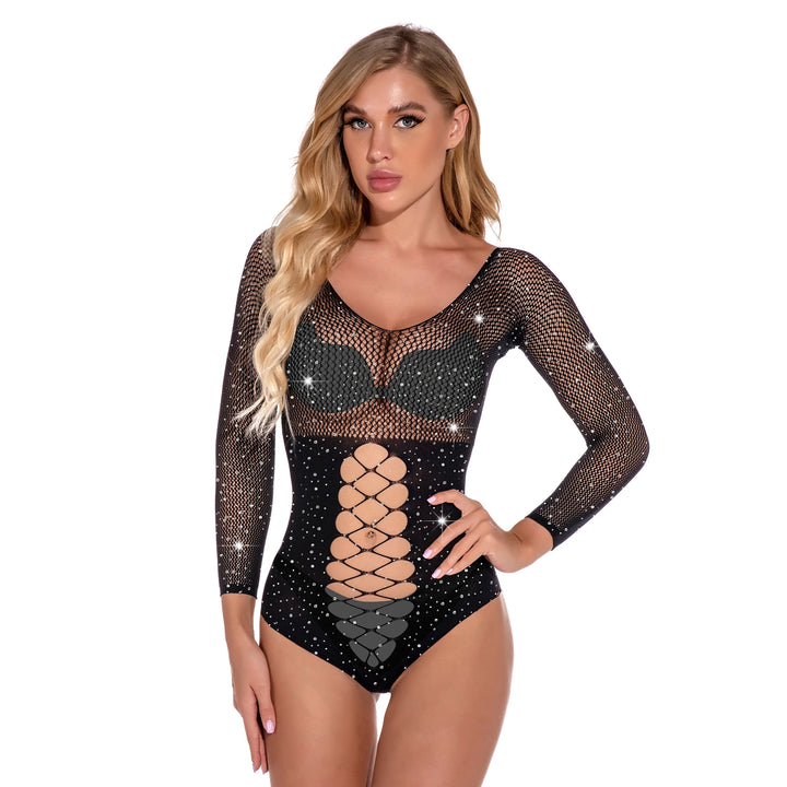 Rhinestone Shiny Fishnet Stockings Elastic Stockings Sexy Woman Crystal Glitter Bodystocking Lingerie Dress