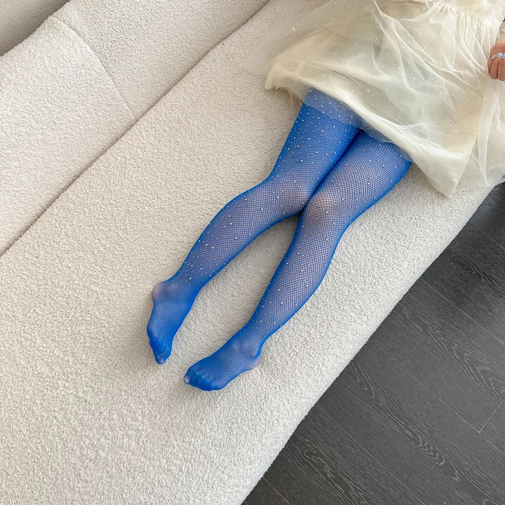 Small Weft Children's Rhinestone Fishnet Stockings White Diamond Shiny Litter Girls Pantyhose Tights Candy Color Socks