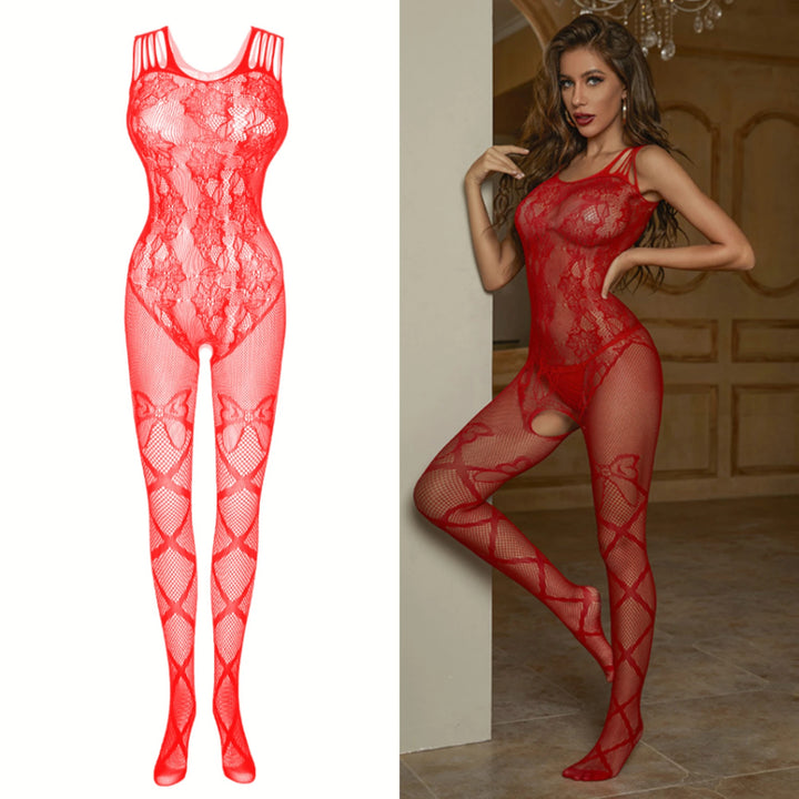 Plus Size Sexy Fishnet Bodystocking Lingerie Bows Seduction Sheer Mature Girls Sexy Black Crotchless Body Stocking