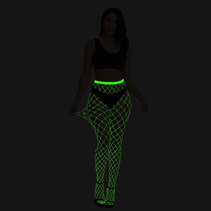 Halloween Glow in the Dark Fishnet Stockings Dress  Luminous Sexy Fishnet Pantyhose for Women's Sexy Erotic Lingerie