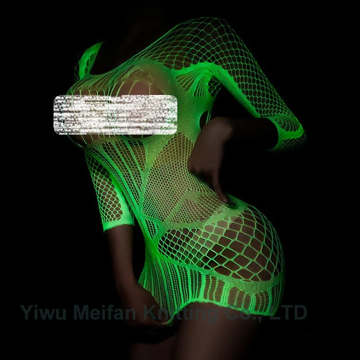 Glow in the Dark Fishnet Stockings Lingerie Body Stocking Luminous Glowing Fishnet Underwear Bodystockings for Women