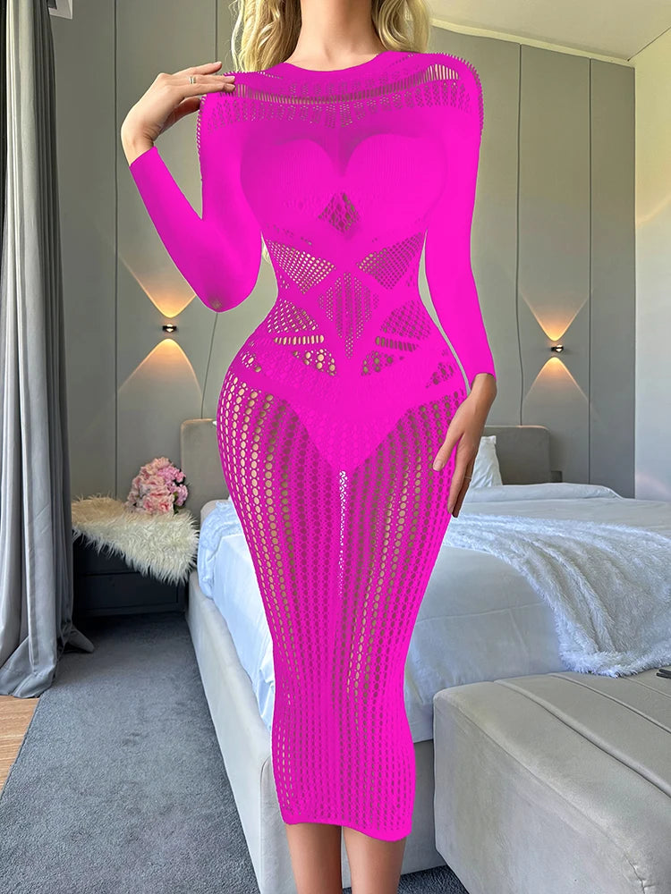 Gradient Color Fishnet Jumpsuits for Women Plus Size Body Stocking Mesh Sheer Lingerie Femme Sexy Cutout Bodystocking