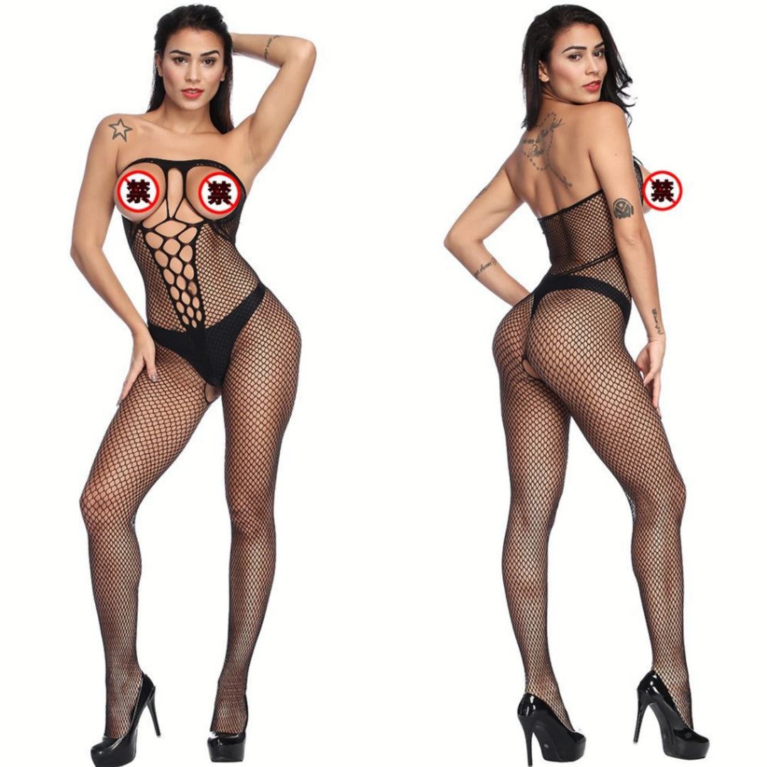 Crotchless Straight Into Women's Sexy Bare-Chested Bodystocking Lingerie Mesh Sheer Bodysuit  Nylon Hosiery Stockings