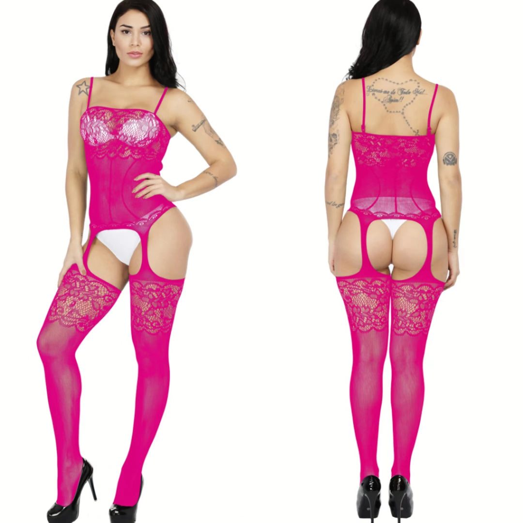2024 Black Stocking Full Body Women's Sexy Cutout Lace Transparent Crotchless Bodystocking Lingerie Women's Hosiery
