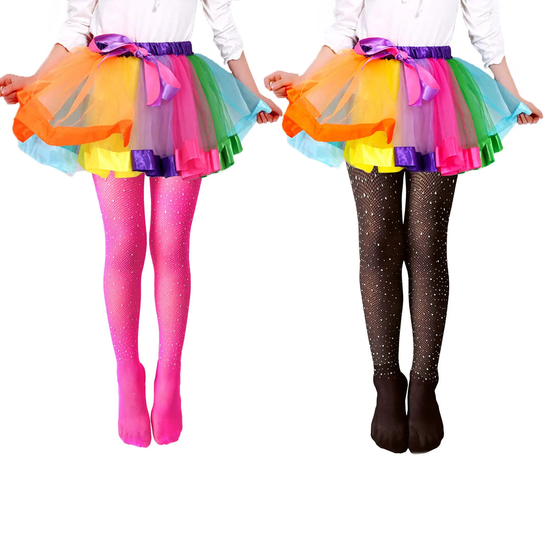 Girls Glitter Fishnet Tights Glitter Baby Leggings Mesh Carnival Stockings Sparkle Rhinestone Hollow Out Pantyhose