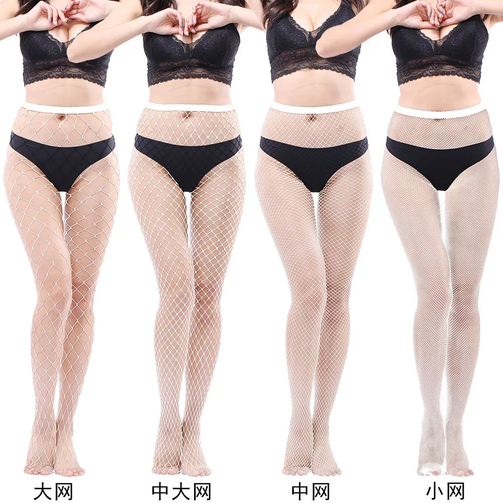Women's Sexy Black Mesh Pantyhose Middle Mesh Fishnet Punk Dress Sexy Lingerie Nylon Hollow Out Pantyhose