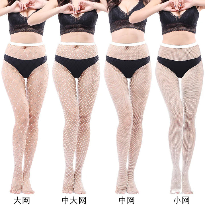 Women's Sexy Black Mesh Pantyhose Middle Mesh Fishnet Punk Dress Sexy Lingerie Nylon Hollow Out Pantyhose