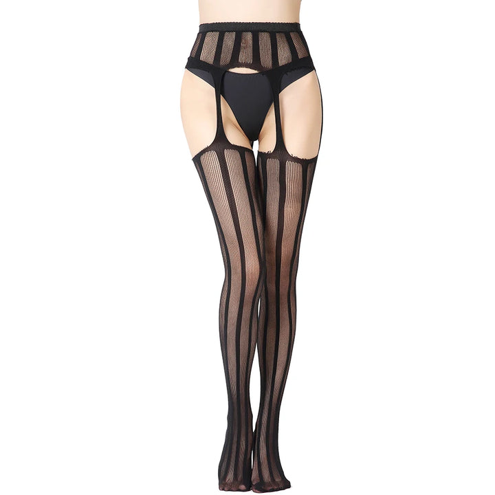 Women Sexy Lingerie Stockings Garter Belt Stripe Elastic Stockings Black Fishnet Stocking Thigh Sheer Tights Pantyhose Dropship